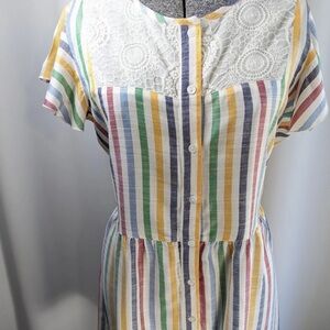 Studio West Multicolor Striped Midi Dress with Lace